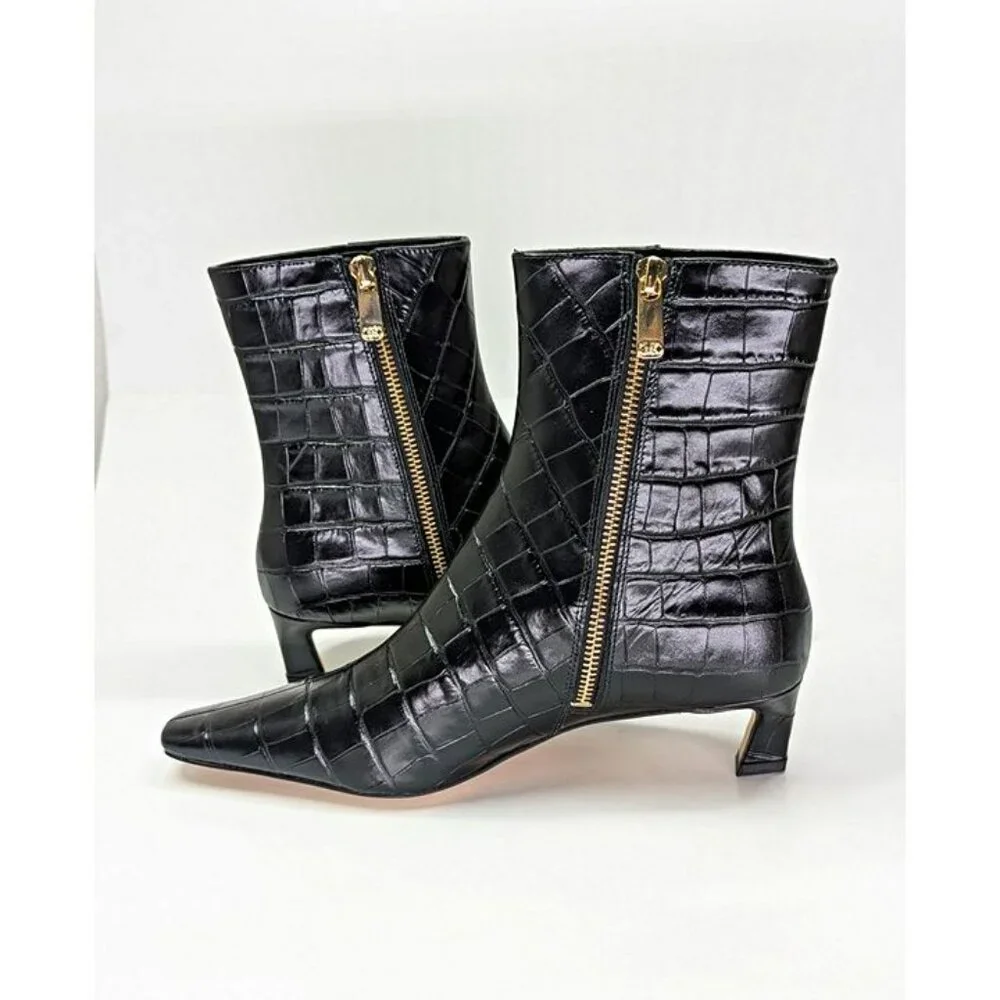 Michael Kors Black Croc-Embossed Leather Ankle Boots